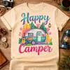 Happy Camper Shirt, Retro Floral Camping T-Shirt, Boho RV Life Tee, Colorful Outdoor Adventure Shirt, Camping Queen, Summer Camp Lake Hike