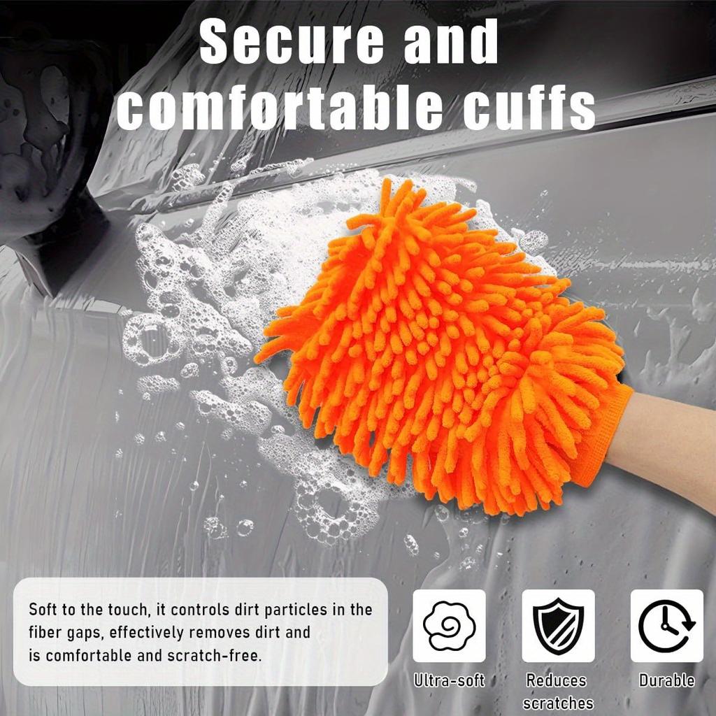 1pc Premium Soft Chenille Car Wash Mitts - Dual-Sided Plush Microfiber, Scratch-Free Cleaning Gloves for Cars, Trucks, Boats
