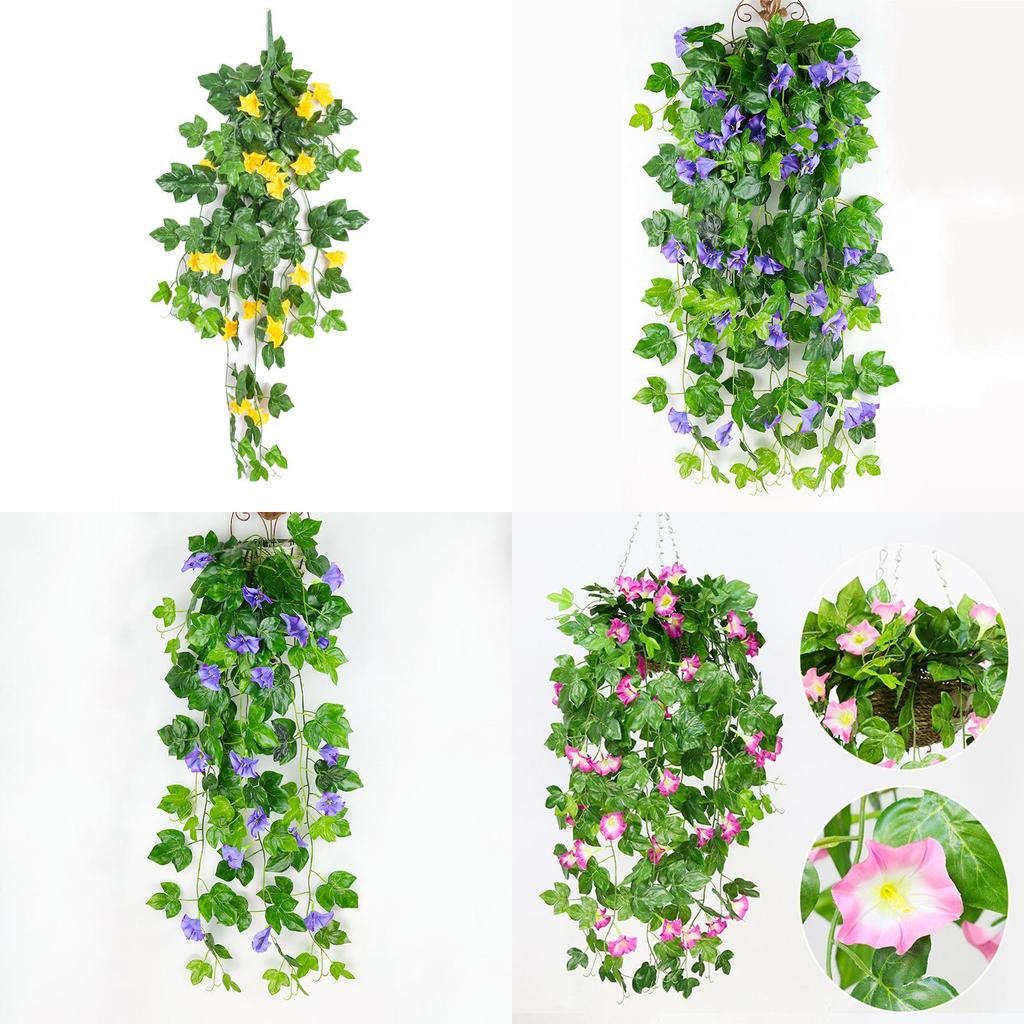 Lifelike Hanging Basket Artificial Flower Morning Glory Vine For Stunning Home Wall Decor