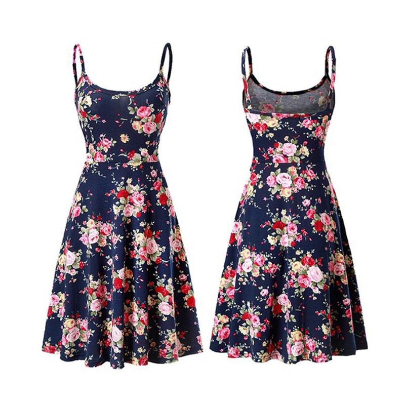 Fuerfits Women's Casual Beach Summer Sleeveless Adjustable Strappy Floral Dress With Premium Quality Comfort