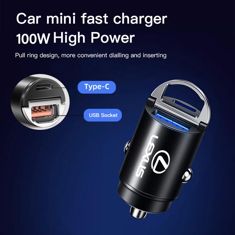 100W QC3.0 PD Mini Car Charger Fast Charging For Lexus IS250 RX330 Ct200h ES300h RX350 IS300h NX300h RX400h Car Ignition ChargerFL2
