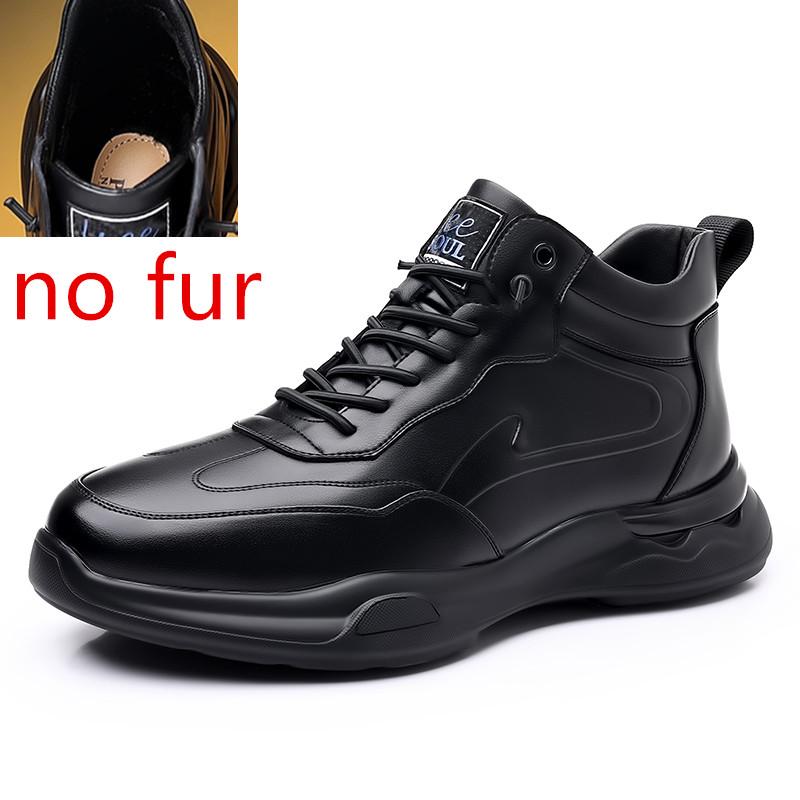 Fashion Ankle Boots Black Leather Men Flats Cotton Shoes Outdoor Autumn Winter Boots Comfortable Casual Fashion Platform Plush Boots Man