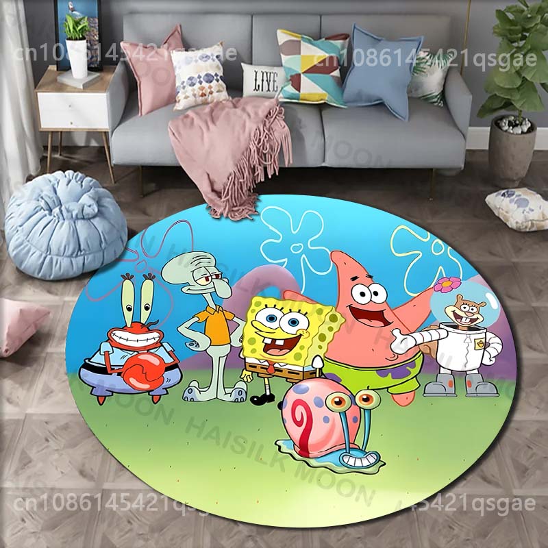 Cartoon SpongeBob SquarePants Print Round Carpet for Living Room Bedroom Table and Chair Sofa Home Decor Area Rug Luxury Gift