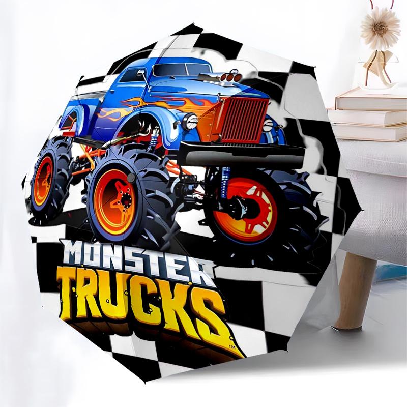 Monster Truck Themed Travel Umbrella 8 Ribs Automatic Opening and Closing,Portable Folding Design,Compact and Stylish Umbrella Suitable Fo