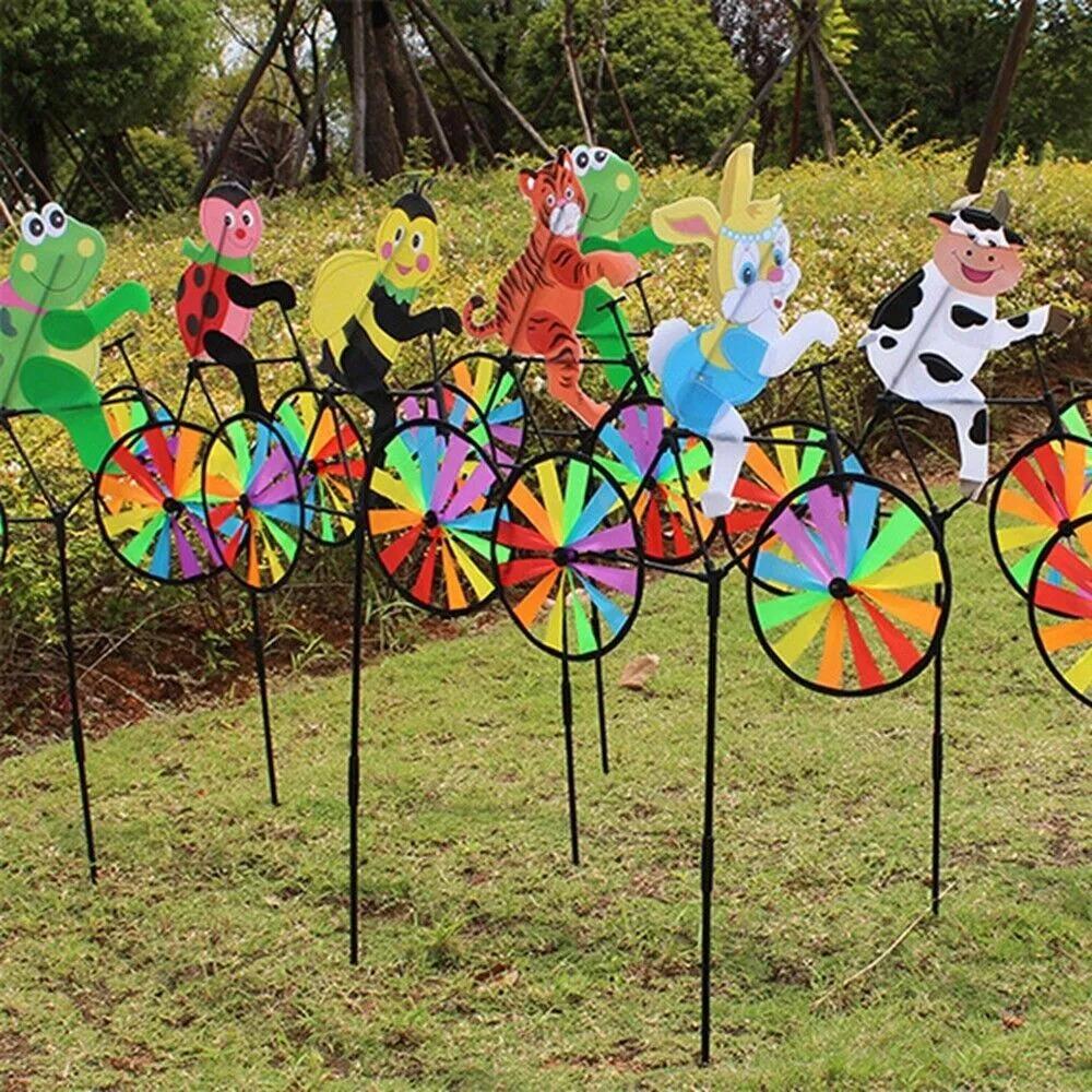 Plastic Animal Bicycle Wind Spinner Yard Lawn Decor Bicycle Windmill Durable Outdoor Windmill