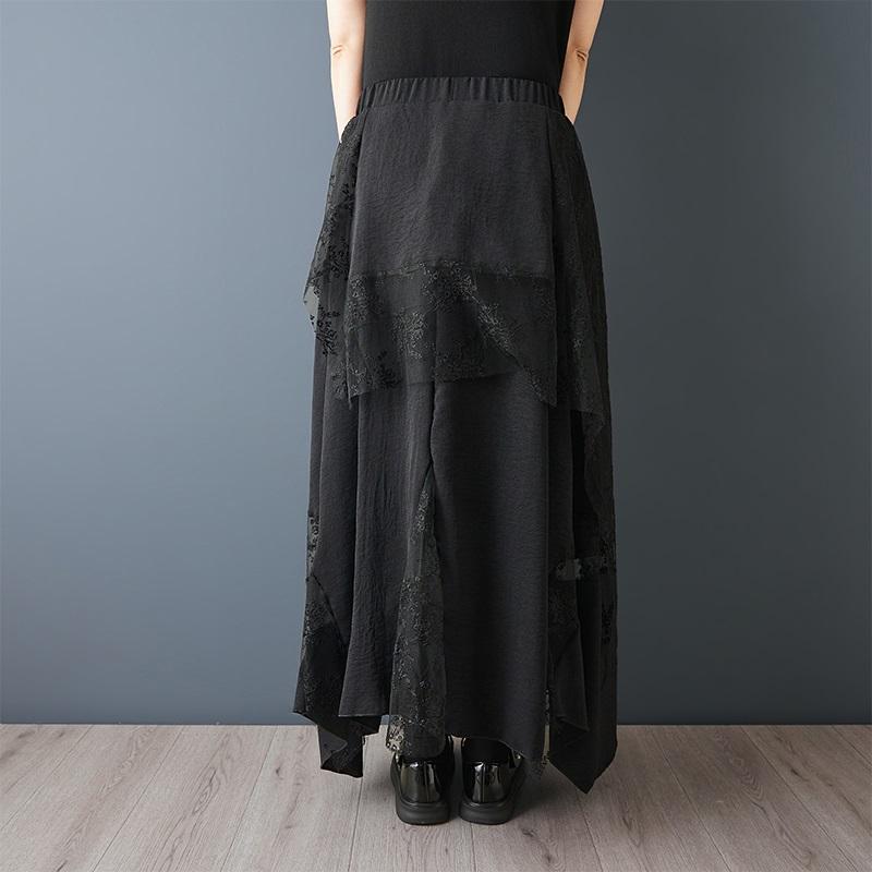 plus size black High waist vintage lace mesh patchwork summer casual loose long for woman skirts womens skirt