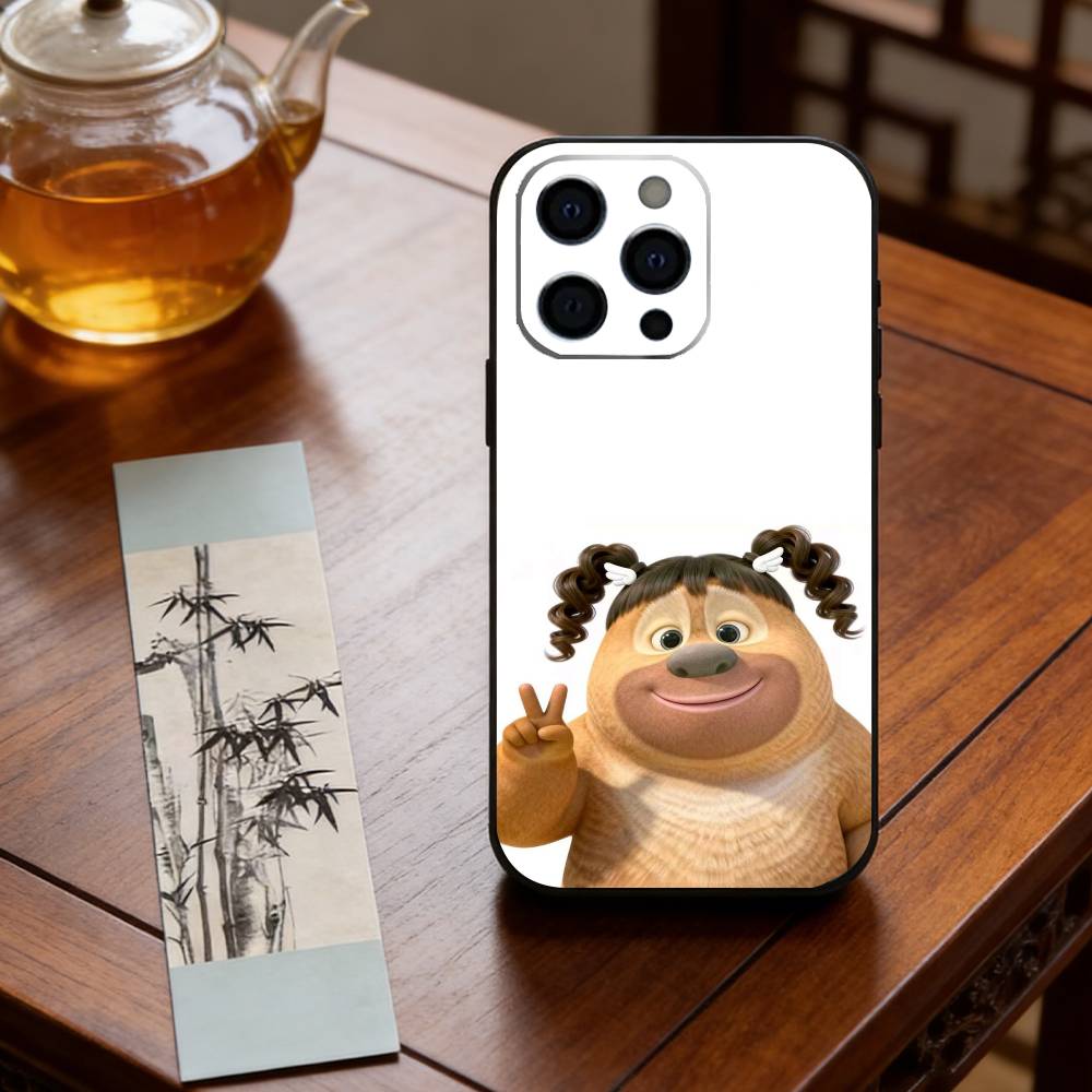 Cute Cartoon Boonie Bears Phone Case For iPhone 17,16,15,14,13,12,11 Plus,Pro Max,XS,Soft Silicone Black Cover