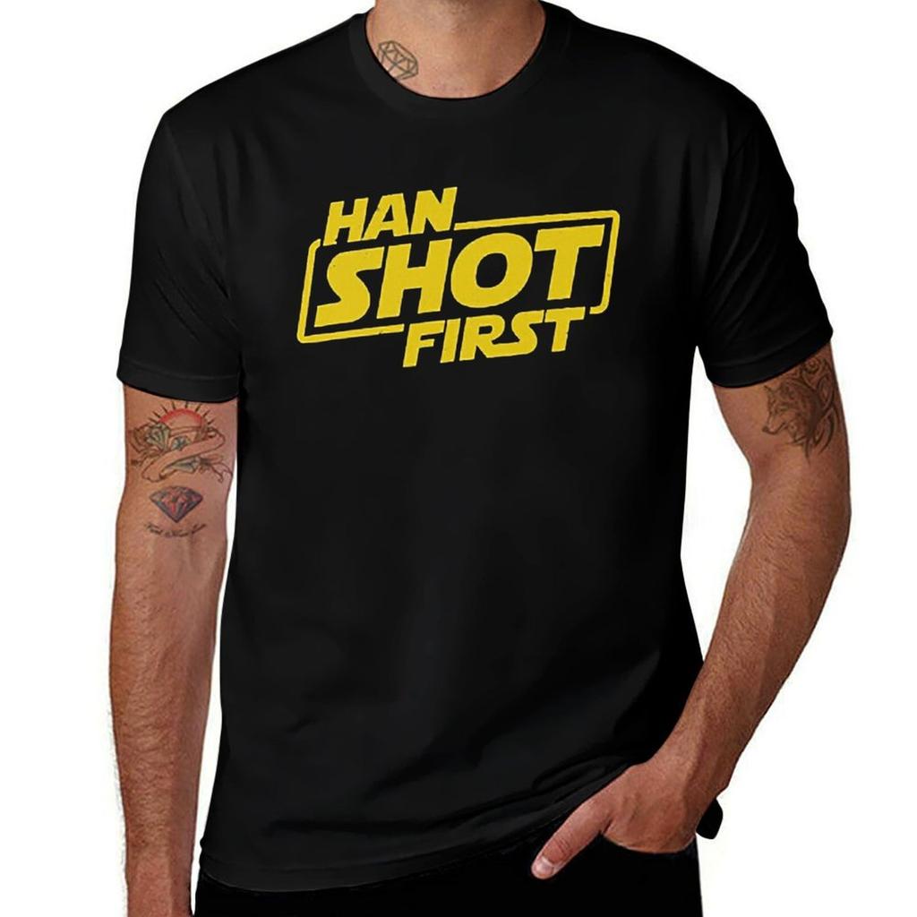 Han Shot First Rubber T-Shirt Mens Graphic T Shirts Anime T Shirts Oversize T Shirt Man Designer T-Shirt