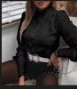 DX - New Women's Dress Design Sense Spring and Autumn Fashion White Lace Long-sleeved V-neck Lace Cut-out Shirt