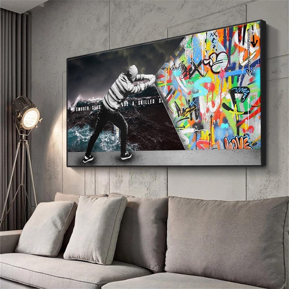 Lion's Roar Inspirational Canvas Paintings Graffiti Banksy Combines Pop Street Wall Art Pictures for Living Room Home Decor No Frame