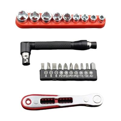 Ratcheting Screwdriver 36 Teeth Magnetic Tip Double Drive with L Shape Socket Wrench and Bits Set for Mechanics Tool Box