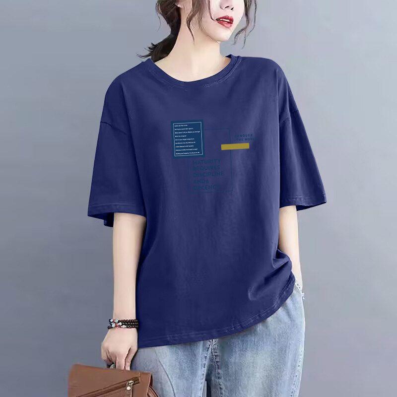 Foreign Trade Export Clearance 100% Pure Cotton Short Sleeve Casual T-shirt Women Loose Fashion Clothes Temperament Half Sleeve Top Summer