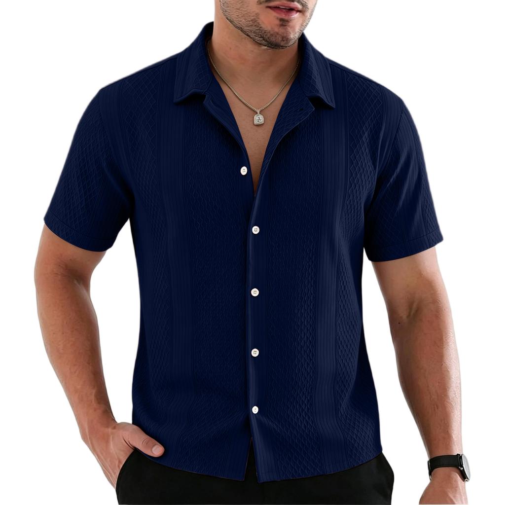 Men's Knit Short Sleeve Shirt with Collar, Color, Breathable Lace