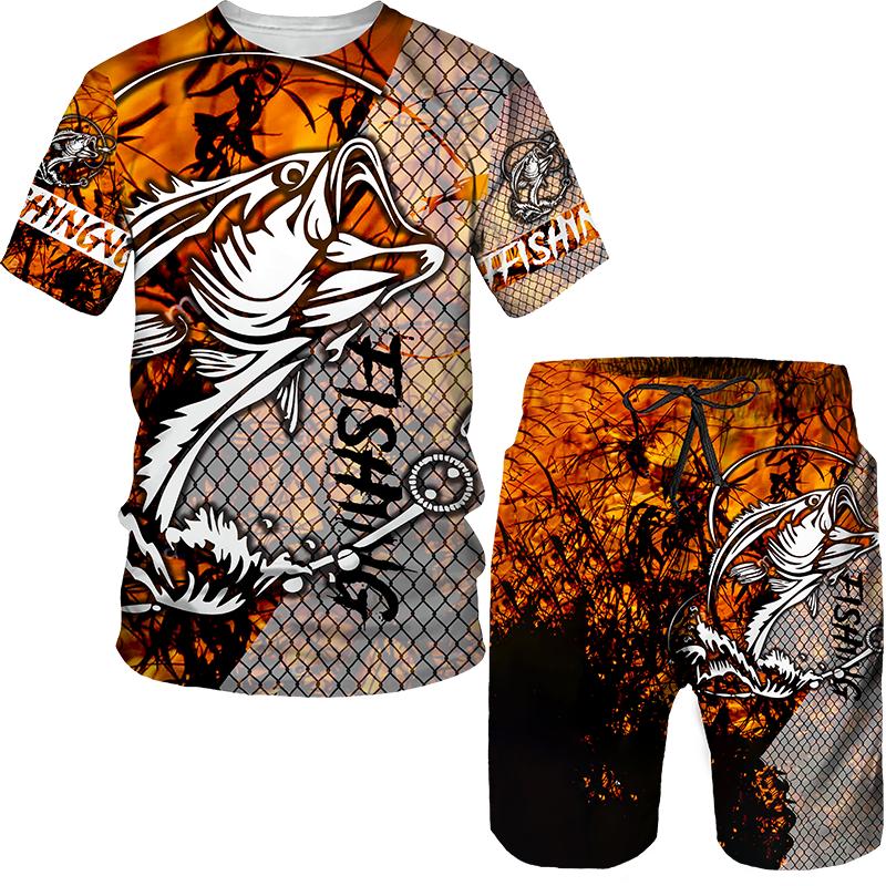 Heren Zomer Vissen Kamperen Set T-shirt + Shorts 2-delige set Buitensportkleding Trainingspakken Oversized Korte Mouw Kledingpak