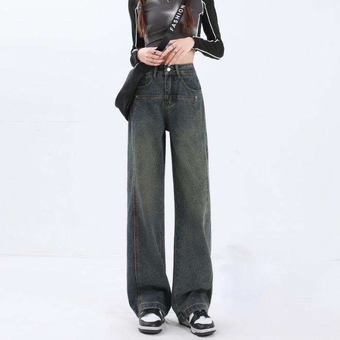Women's Cement Grey High Waist Wide Leg Jeans - Slimming, Versatile, Trendy Spring & Autumn Pants