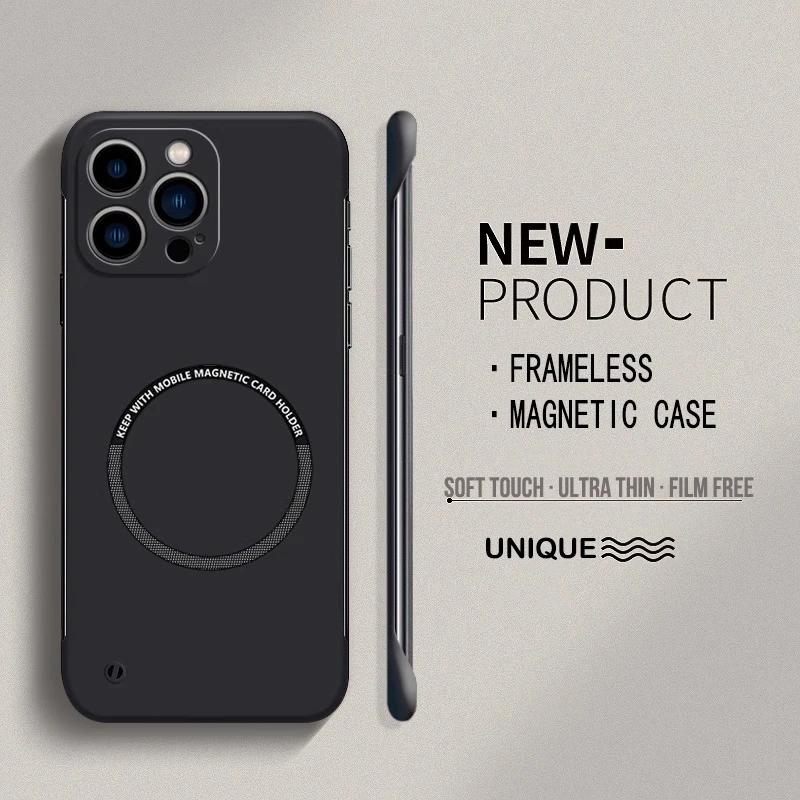 Capa de Celular Ultra Fina Rígida de PC Magnética Sem Moldura Para Magsafe iPhone 16 15 14 Pro Max 13 12 11 Pro Max Cor Sólida Fosca