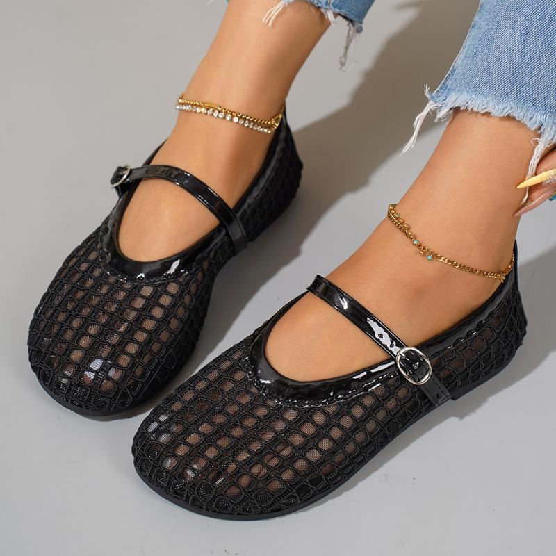 2026 New Mesh Ballet Shoes Female Summer New Flat Hollow Mesh Breathable Single Shoe Fishnet Shoes Sandals