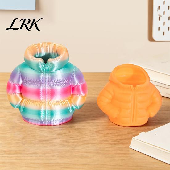 Cute Pen Storage Container Puffer Jacket Holder, 3D Printed Desk Organizer, Novelty Stationery Pencil Cup Holder for Office Home, Creative Gift