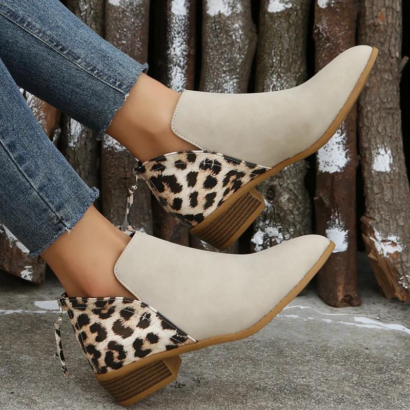 Fashion Women Boots Winter Retro Women Ankle Boots Leisure Leopard Ankle Boots Comfortable Ladies Shoes Plus Size