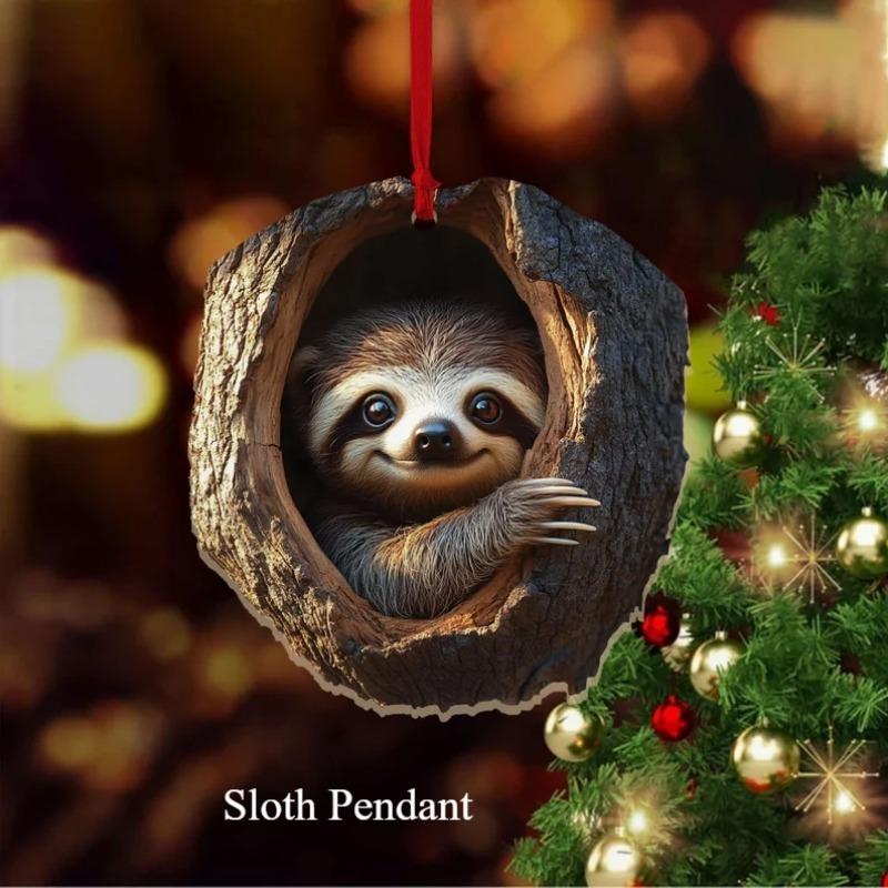Neu Tierwelt Eule Waschbär Nilpferd Weihnachtsschmuck Weihnachtsbaum Anhänger 2D Acryl Flache