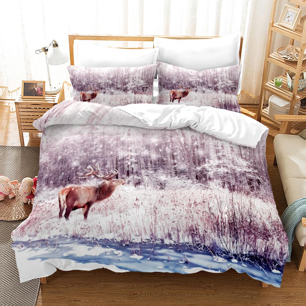 Deer Duvet Cover Set King 3D Animal Print Polyester Bedding For Kids Children Gift Purple Theme Comforter