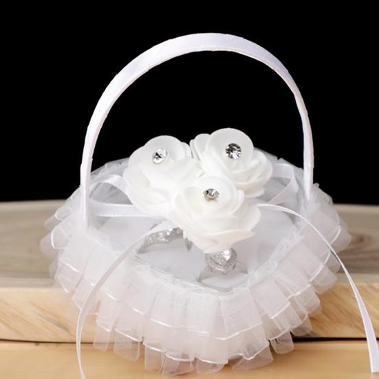 Wedding Ring Pillow Rose Bow-knot Flower Ruffle Lace Hold Ring Exquisite Wedding Elegant Lace Jewelry Case Wedding Prop