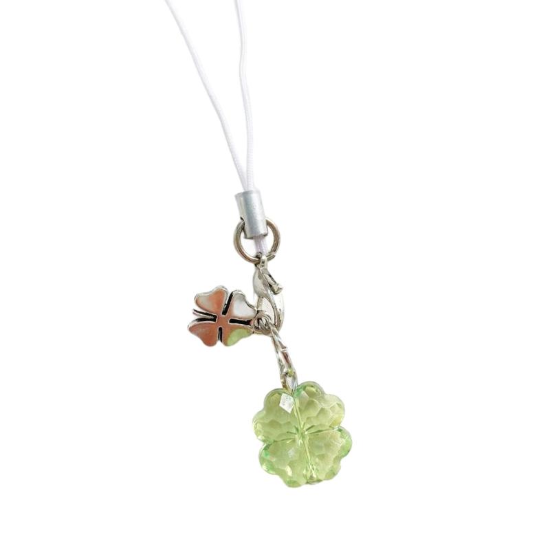 Handmade Four Leaf Clovers Phone Charm Stylish Phone Chain Mobile Accessory Portable Keychain for Trendy Women Ladies