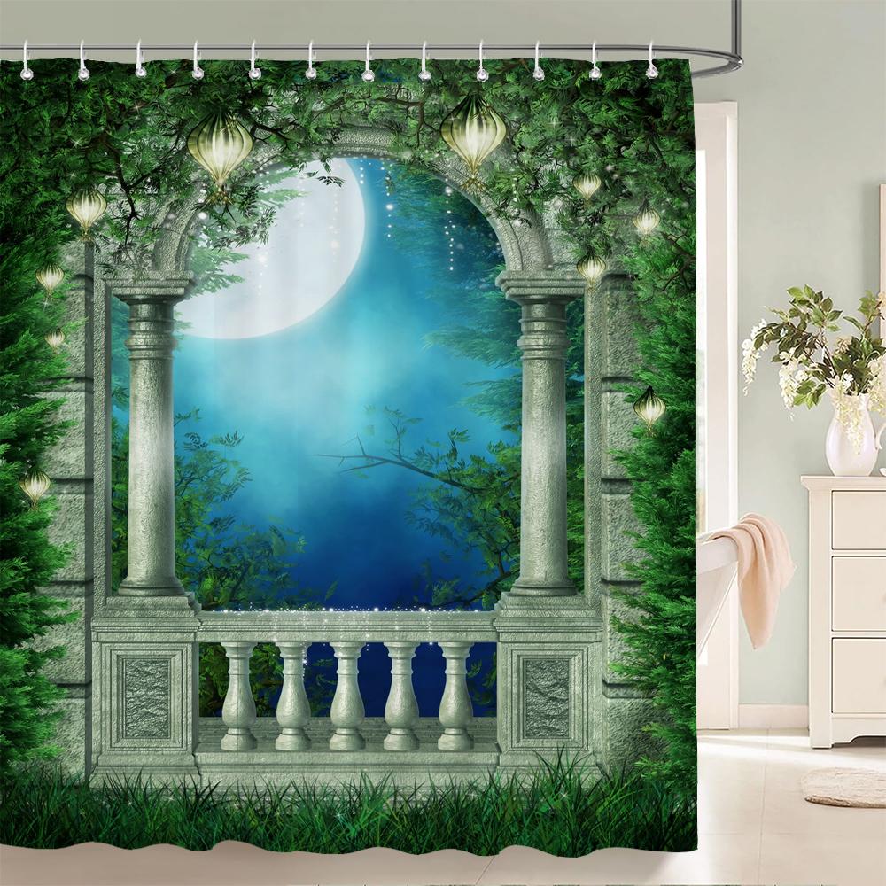3D Fantasy Forest Landscape Printed Shower Curtain Waterproof Polyester Bath Curtain Bathroom Decoration With Hooks Curtain