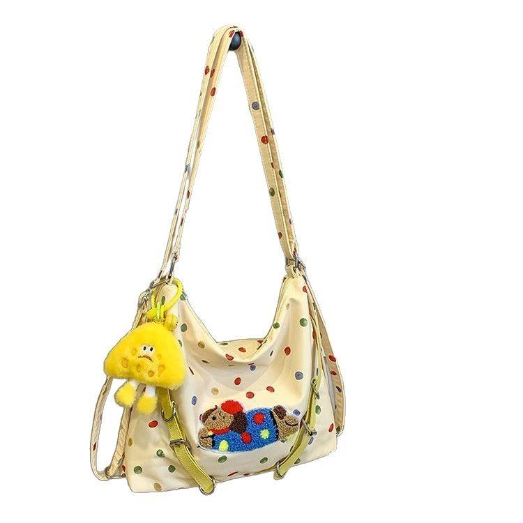 Japanese Style Cute Cartoon Dog Nylon Tote Bag With Inner Pocket For School And Casual