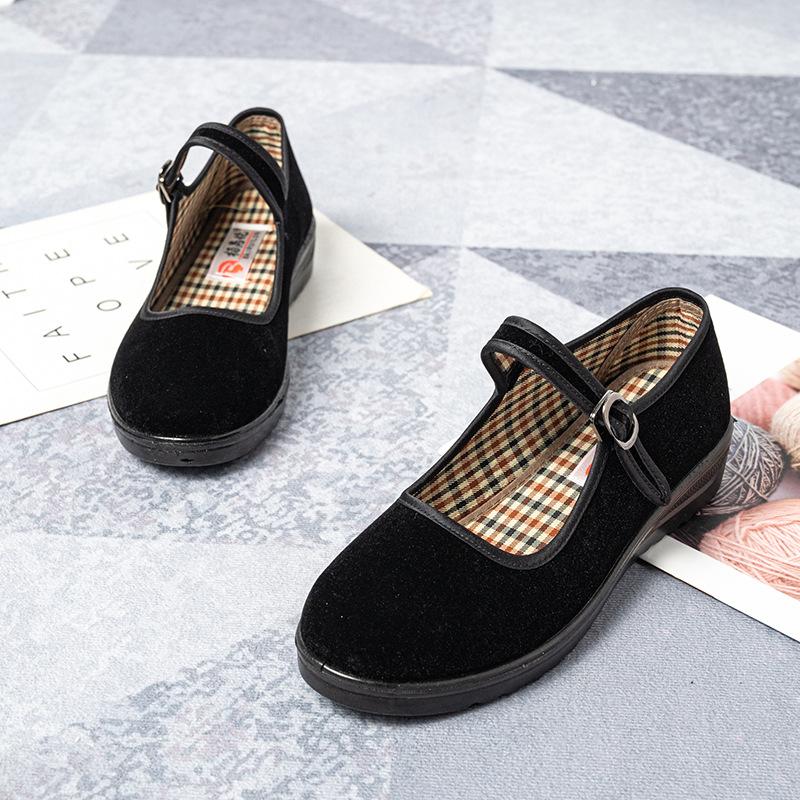 New Cloth Shoes Single Shoes Hotel Work Shoes Ladies Shoes Velvety Single Shoes Ladies Mother Bovine Tendon Casual Flat Bottom
