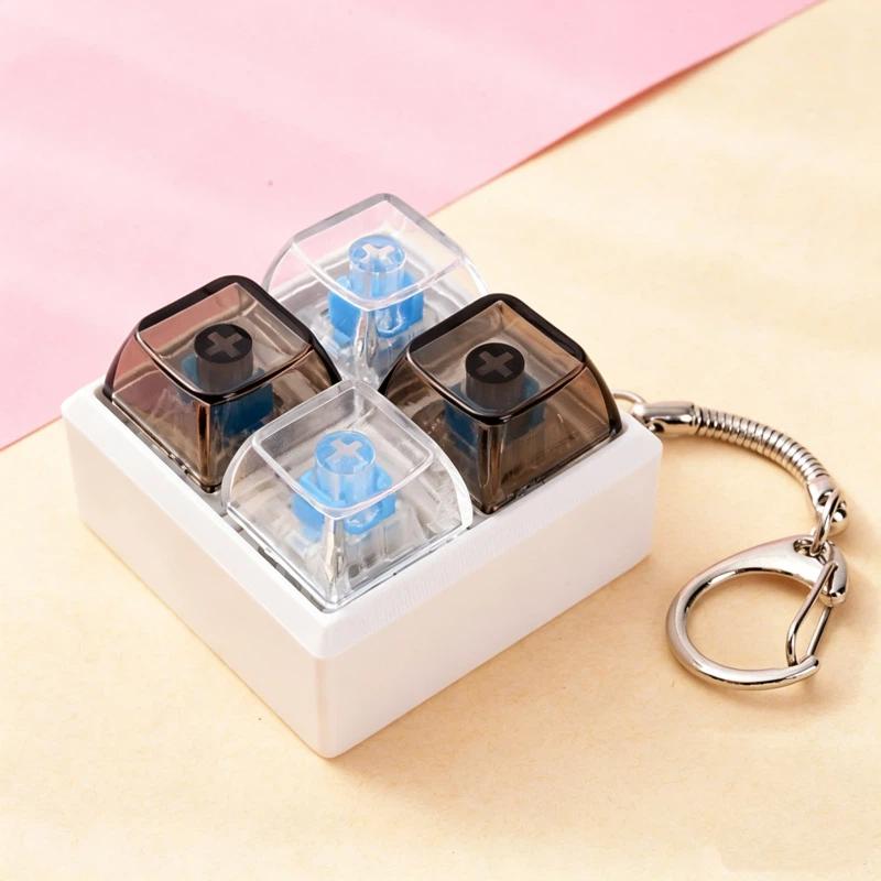 Mini 4 Keys Mechanical Keyboard Fidget Keychain Satisfying Click Sound For Stress Relief Work School Daily Use