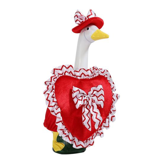 Valentine's Day Porch Goose Outfit Heart Shaped Ruffled Costume Bow Hat Lawn Goose Apparel Fits 23 Inch Goose Statue for Garden Patio Decor