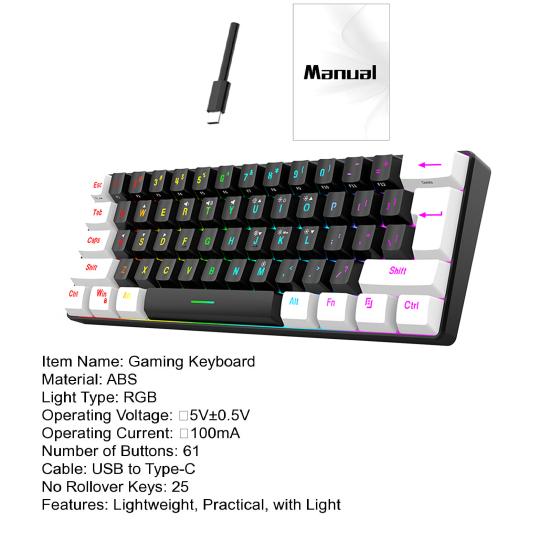 Дротова Механічна Ігрова Клавіатура з Підсвічуванням 61 Клавіша RGB Компактний Дизайн Легка Комп'ютерна
