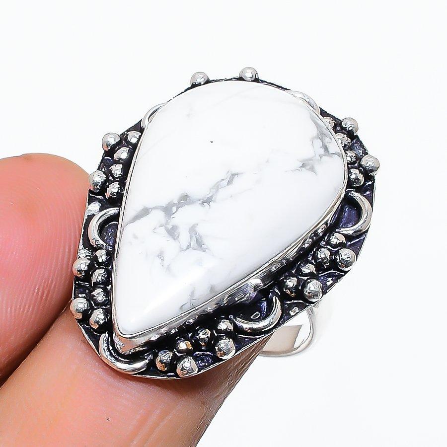 Howlite Jasper Gemstone Handmade 925 Sterling Silver Jewelry Ring Size 7.5 SU-10554