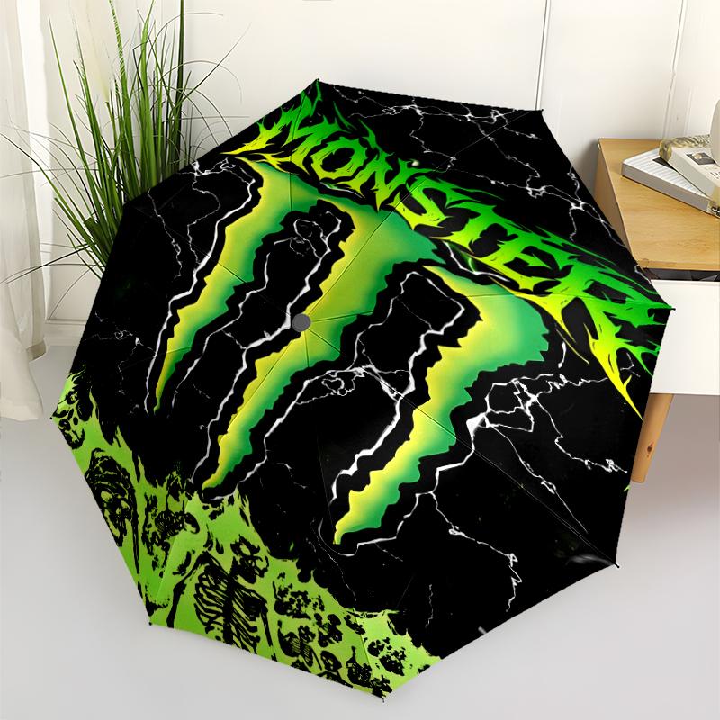 Monster Energy LOGO Print Automatic Umbrella, 8 Rib Iron Frame, Plastic Handle, Suitable for Outdoor Travel &Daily , Ideal Gift