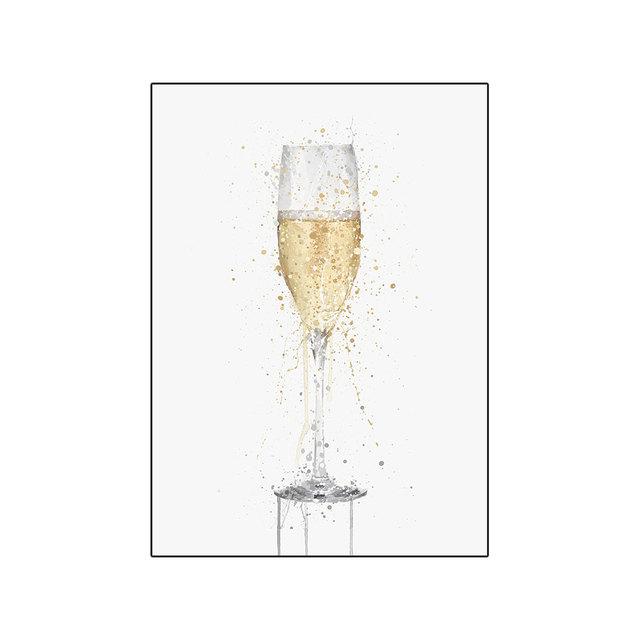 Modern Abstract Champagne Glass Canvas Painting Wall Art Wine Glass Posters and Prints for Living Room Kitchen Decoration Quadro