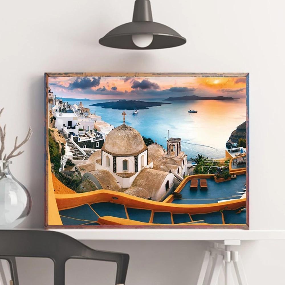 Full Square Drill Diamond Painting Town Handicraft New Arrival Diamond Embroidery Landscape Seaside Decor For Home