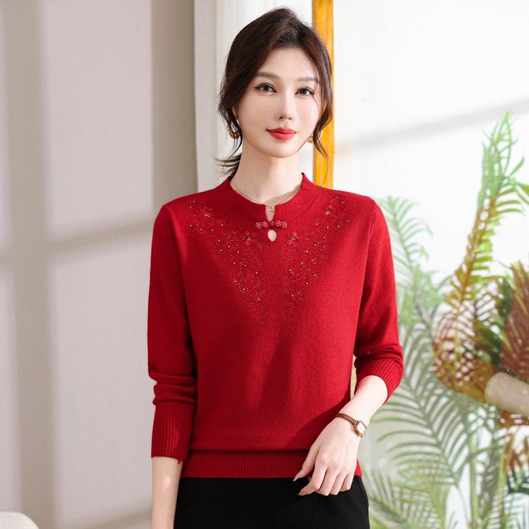 Ropa para Mujeres Mayores de 50 Años Primavera y Otoño Suéter de Punto Holgado Ropa de Primavera para Madre Nueva Camisa Base con Cuello Alto
