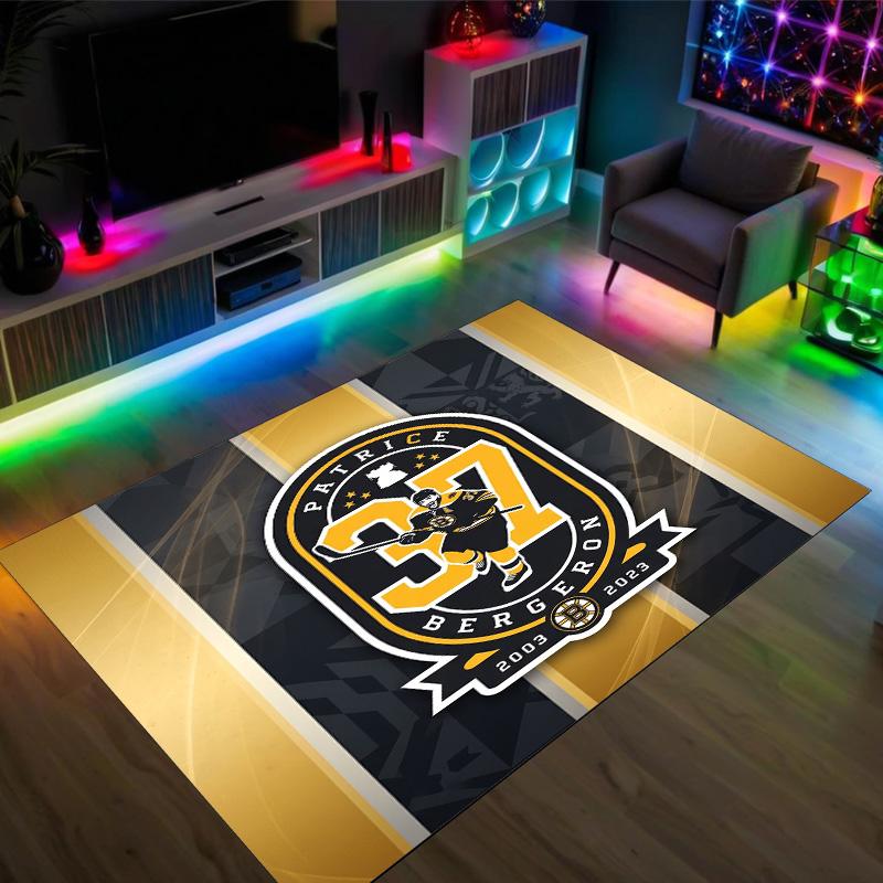 Boston Bruins Design Crystal Velvet Carpet Cozy Non?Slip Printed Rug For Bedroom Living Room Entrance