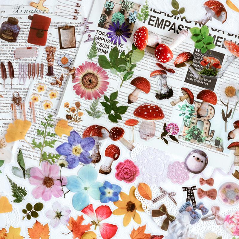 40pcs/bag Vintage Ginkgo Leaves Flowers PET Sticker Package DIY Diary Decoration Sticker Album Scrapbooking