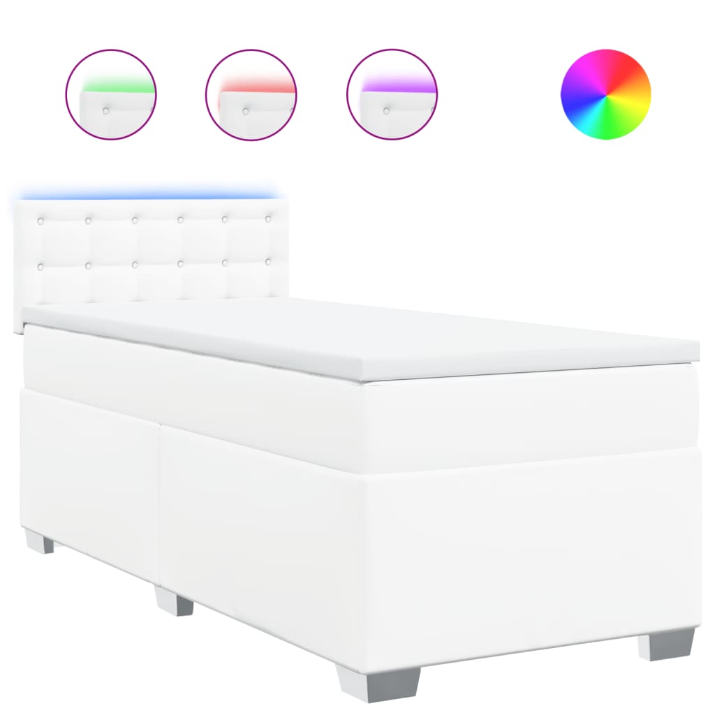 Vidaxl Continental Bed with Mattress, White, Faux Leather 90X190 Cm