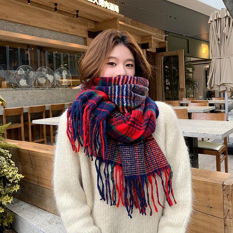 Autumn and Winter Small Fresh Imitation Cashmere Scarf Shawl Warm Couple Versatile Plaid Scarf
