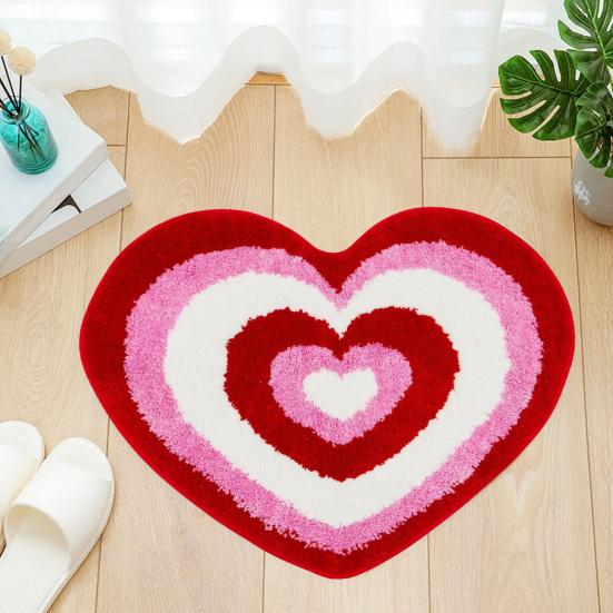 Valentine Day Bathroom Rug Non-slip Heart-Shaped Bath Mat Soft Washable Love Shape