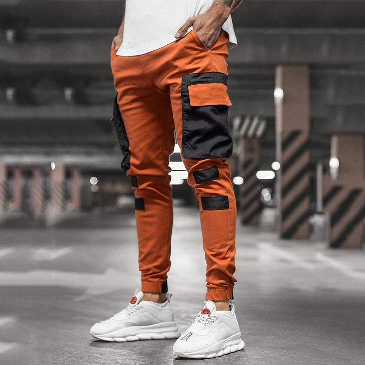Mens Casual Sports Pants Woven Fabric Pocket Stitching Corset Waist Breathable Comfortable Athletic Jogging Long Trousers for Daily
