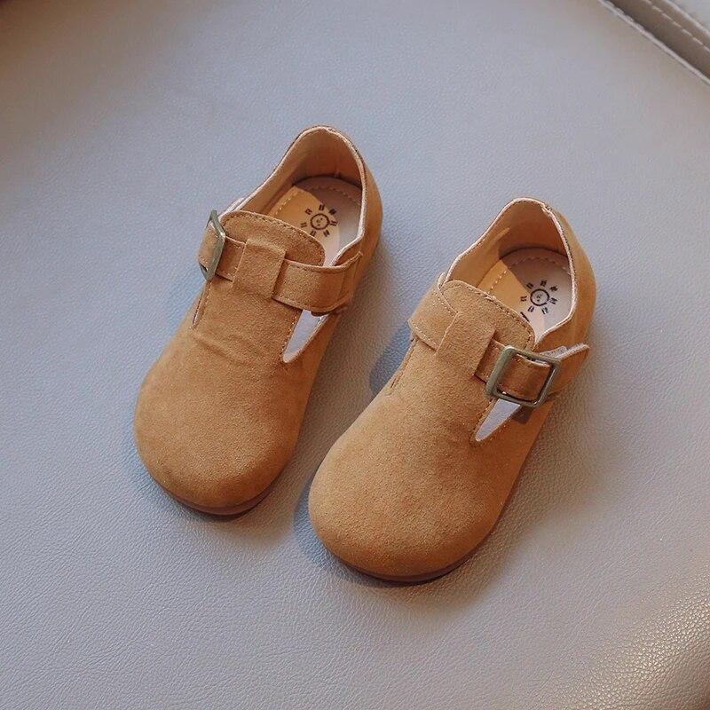 Barnesko vår og høst skog retro skinnsko barnas frostet skinn enkle sko erte sko