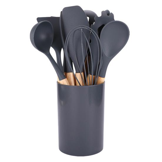 Silicone Kitchen Utensils Set with Wooden Handle Heat-Resistant Cooking Tools Non-Stick Safe Kitchenware Set for Home Restaurant
