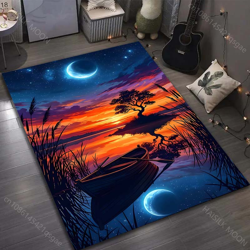 1PC Moonlit Lake Island Scenery Pattern Rug Carpets for Bedroom Living Room Sofa Mat Creative Door Mat Cloakroom Home Decor