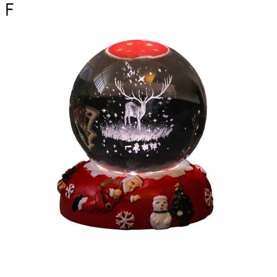 Christmas Faux Crystal Ball Night Light 3D Santa Claus Snowman Elk Glass Ball Lamp with Base Glowing Decorative Glass Sphere Home Bedroom Decoration