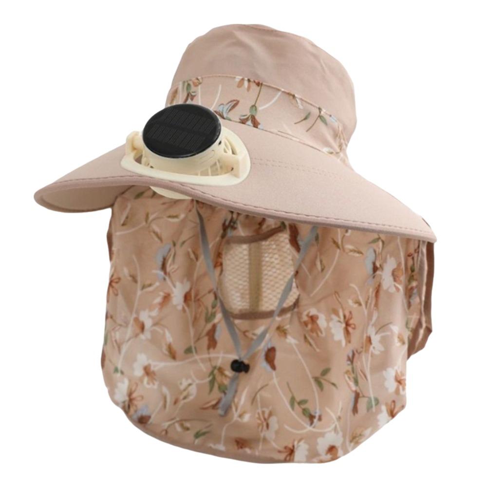 Mens Floppy Hat Anti-UV Solar Fan Cap Breathable USB Charging Sun Cap Long Sun Shield Floral Design Fisherman Hat Cycling
