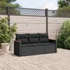 Vidaxl 3-Cz. Garden Lounge Set, Cushions, Black PE Rattan